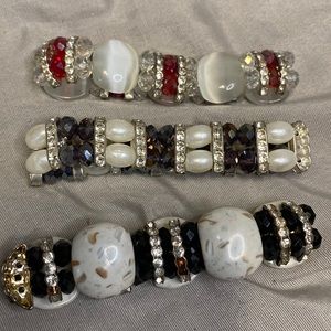 Set of 3 stretch rhinestone and beaded bracelets women’s jewelry